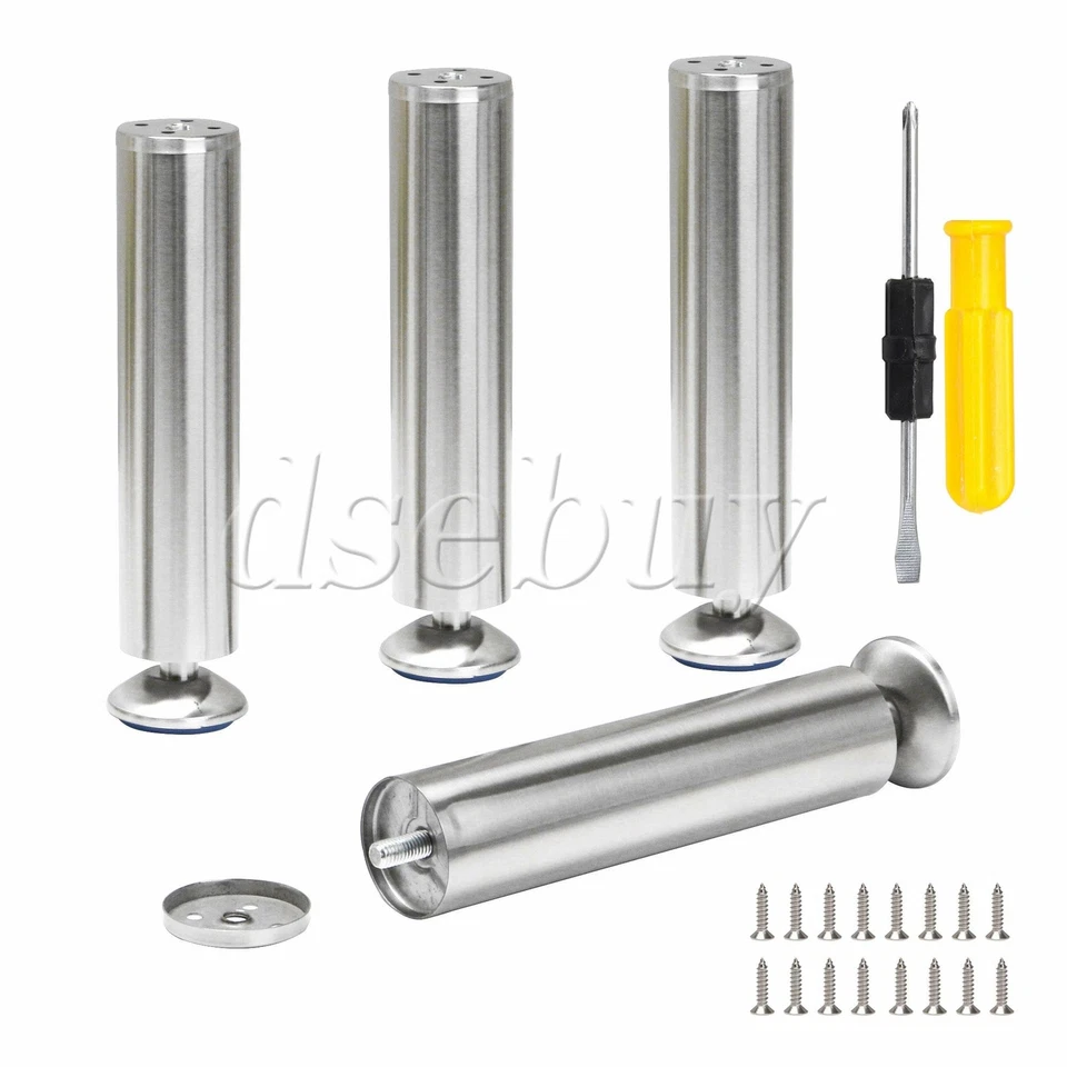 Juego de 4 patas de gabinete de muebles de 24,8 cm no ajustables mesa de cama sofá pies plateados Foto 1 de 4