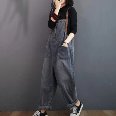 Damen Jeans Latzhose Overall mit Taschen Locker Arbeitskleidung Hose Mode - Bild 1 von 4