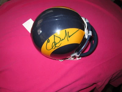 Eric Dickerson Vince Ferragamo signed autographed Rams throwback mini helmet JSA - Image 1 of 2