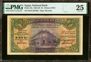 EGYPT National Bank, 1924, 5 Pounds, Pick 19A, HORNSBY, 786 inside Serial - Picture 1 of 2