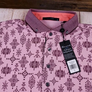 New Greyson Golf Spirit World Print Short Sleeve Polo Shirt Arctic Sz M - Picture 1 of 14
