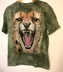The Mountain Leopard Face T Shirt Youth XL Green Tie Dye Animal Cat Nature - Picture 1 of 8