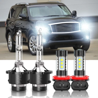 For Infiniti QX56 2011-2013 6000k HID Headlight Low Beam LED Fog Light Bulbs Kit - Image 1 of 4