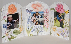 New Gibson . Creative Papers Tri-Fold Photo Frame Floral Butterflies Music Note - Picture 1 of 10