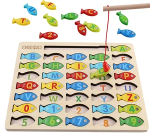 Magnetic Wooden Fishing Game Toy for Toddlers, Alphabet Fish Catching Counting G - Picture 1 of 4