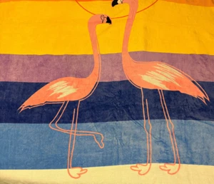 Beach Blanket/BIG TOWEL,, Flamingos, 58" x 67", All Cotton - Picture 1 of 10