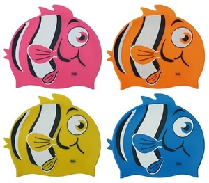 Gorra de natación para niños con aleta de pez de silicona CHEX grado A rayas sonriente 2024 - Imagen 1 de 5