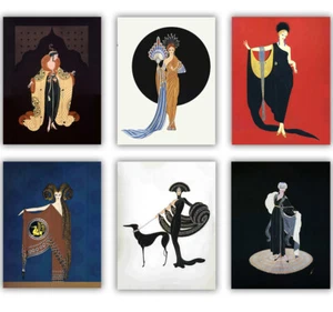 Erte Art Deco Women Prints Collection Set of 6 Unframed Wall Art - Picture 1 of 8