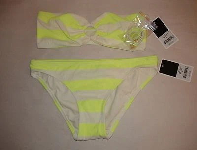 Sutiã Juicy Couture anos sessenta listrado anel O e parte inferior de biquíni clássica tamanho P - Imagem 1 de 2