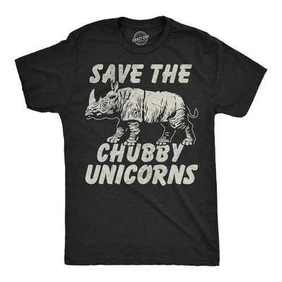 Mens Funny T Shirts Save The Chubby Unicorns Sarcastic Rhino Graphic Novelty Tee - Image 1 of 4