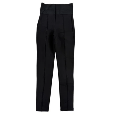 High Rise Leggings Womens Black Ribbed Waist Ponte Knit Stretch Seam Front Pants - Image 1 of 4