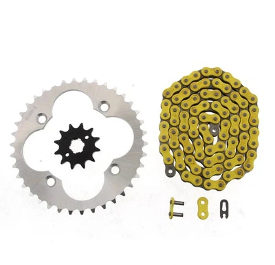 87-1991 Honda FourTrax TRX 250X Non O-Ring Yellow Chain & Silver Sprocket 12/38 Foto 1 de 3