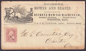 c.1862 US Advertising Cover BUCKEYE MOWER & REAPER Worcester MA VGU - Picture 1 of 1