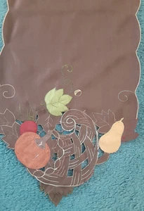 FALL TABLE RUNNER  Brown with Cornucopia  Fruit  70" X 12" - Picture 1 of 3