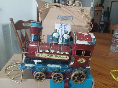 VINTAGE CHRISTMAS EXPRESS TRAIN ENGINE CAR STOCKING HOLDER 8in. RARE LOCOMOTIVE - Image 1 of 4