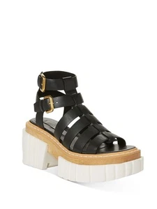 STELLAMCCARTNEY Womens Black 2" Platform Emilie Open Heeled Gladiator Sandal 39 - Picture 1 of 3