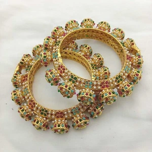 Indian Bollywood Chura Choora Jewelry Gold Plated Wedding Rajwadi Bangles Set - Picture 1 of 24