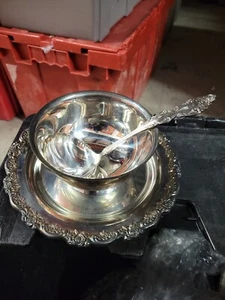 Vintage GORHAM Silver Plated 5” Sauce Bowl With Attached Underplate Plus Ladle - Picture 1 of 1