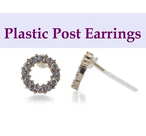 Rhinestone Crystal Plastic Post Hoop Earrings Hypoallergenic Stud Women Gold  - Picture 1 of 7