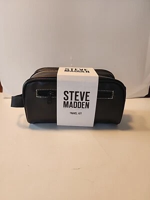 STEVE MADDEN Men's Black Zipper Toiletry Bag Kit w Zip Side Pouch Vegan Leather  - Image 1 of 4