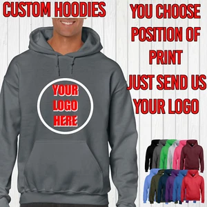 PERSONALISED HOODY CUSTOM HOODIE PRINTING LOGO DESIGN WORKWEAR PRINT TOP - Picture 1 of 24