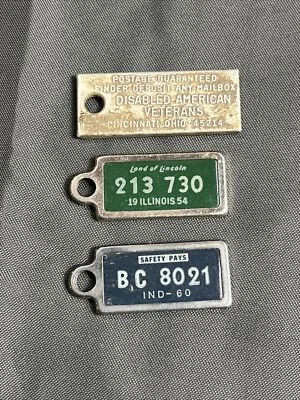 Vintage DISABLED AMERICAN VETERANS License Plate Keychain Lot Illinois Indiana - Image 1 of 4