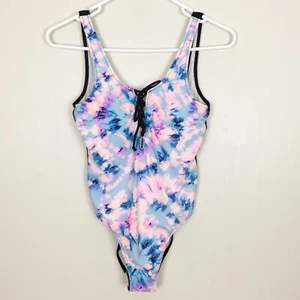 Traje de baño Victoria’s Secret ROSA pequeño de una pieza tie dye con cordones delanteros - Imagen 1 de 12