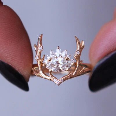 Elegante anillo de boda para mujer con circonita cúbica relleno de oro rosa talla 6-10 Foto 1 de 4