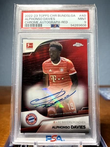 2022-23 Topps Chrome Bundesliga Alphonso Davies Chrome Autograph Red /5 PSA 9 - Picture 1 of 2