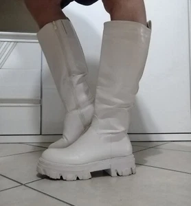 Stivali Donna Beige Crema Alti Tacco Grosso Zeppa Combar 37 Eco Pelle - Foto 1 di 20