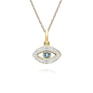 ECFEW™ Zierlicher Evil Eye Blautopas & Diamant Anhänger in 9 kt Gelbgold - Bild 1 von 1