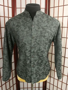 Vintage Roby Sasson Paris Dress Shirt Size 1 Dark Green Abstract Silk Wool Blend - Picture 1 of 6