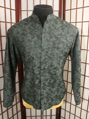 Vintage Roby Sasson Paris Dress Shirt Size 1 Dark Green Abstract Silk Wool Blend - Image 1 of 4