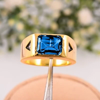 Anillo de topacio azul Londres natural hecho a mano AAA para regalo de boda oro amarillo de 14K Foto 1 de 3