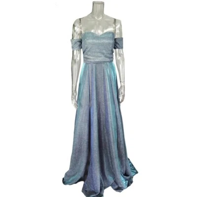 Damen Pailletten Langes Kleid Schulterfrei A-Linie Abendkleid Formelle Maxi - Bild 1 von 4