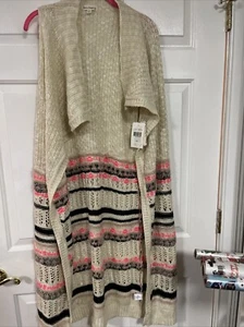 Love On A HANGER Boho Style Women's Sleeveless Long Open Vest SWEATER XL Tan NWT - Picture 1 of 8
