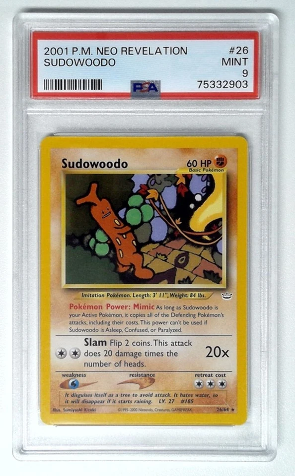 1x  V1400: 2001: Sudowoodo: 26/64: Unlimited: Neo Revelation: PSA: 9: MInt: 7533 - Image 1 of 1