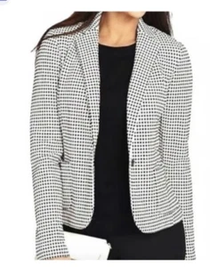 Talbots Blazer Jacket Black White Gingham Check One Button Size Lg Retail 225$ - Picture 1 of 9