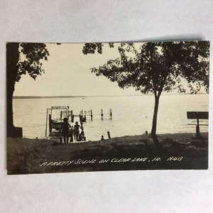 Pretty Scene on Clear Lake Iowa IA ~ Fishing Boat Dock ~ RPPC real photo - Picture 1 of 2