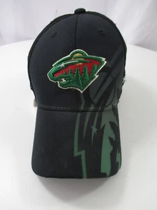 Reebok Minnesota Wild Hat Cap Stretch Fit Large XL Black Green Logo NHL Men's - Picture 1 of 20