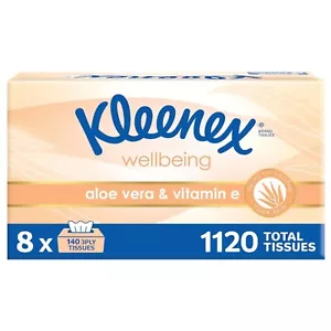 New Kleenex Aloe Vera Facial Tissues 8 x 140 Sheets 140 sheets per box of 3-ply - Picture 1 of 16