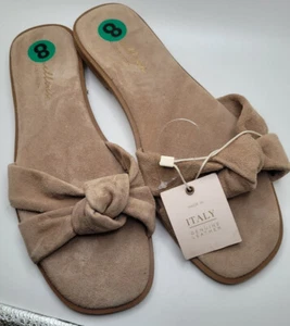 Vero Cuoio Flats Sandals Slides Leather New Knot Strap Size 8  NEW Shoes Taupe - Picture 1 of 6