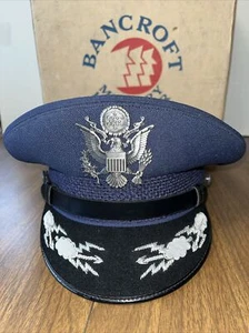Vintage Bancroft Military USAF Cap Hat Dress Visor Blue 7 1/4 - Clouds & Dart - Picture 1 of 13