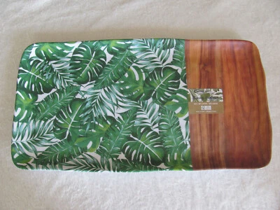 Tommy Bahama Melamine-Green Palms w Acacia Wood Look- 17 3/4" Platter -7 Avail - Image 1 of 4