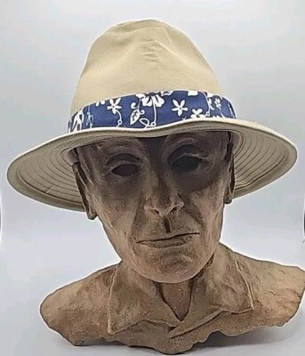 *VINTAGE* Panama Jack Safari Hat Khaki Canvas Floral Blue Men's Size XL Beach - Image 1 of 4