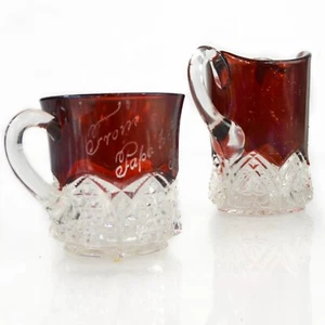 1906 Ruby Flash Souvenir Cup & Pitcher "Papa to Bly" Boise Idaho Antique - Picture 1 of 13