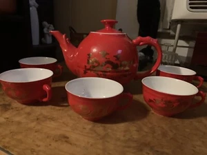 Schönes japanisches Teeservice Drache rot und gold *6 Teile* - Bild 1 von 4