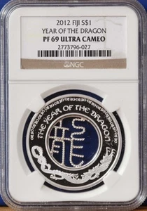 Moneta Argento Fiji 2012 $1 Anno di Prova di Drago NGC PF69 - Foto 1 di 1