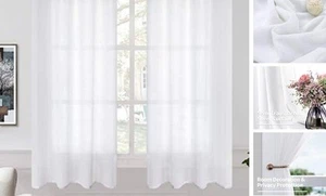  Linen Look Semi Sheer Curtains for Bedroom, 63 Inch Grommet 52W x 63L White - Picture 1 of 7