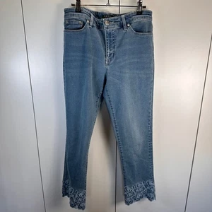 Lauren Ralph Lauren Womens 8 Cropped Embroidered Hem Flare Jeans Cottagecore - Picture 1 of 7